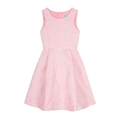 Yumi Girl Pink Metallic Floral Jacquard Dress